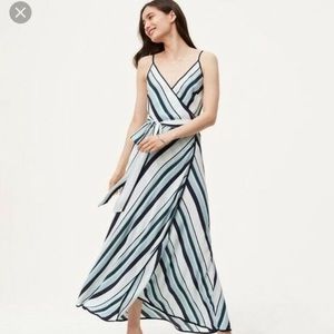 Loft Mint Green & Blue Print Wrap Maxi Dress